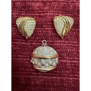 Signed ROMAN Christmas Ornament Pin Pendant Silver/Gold Tone  w/signed Earrings